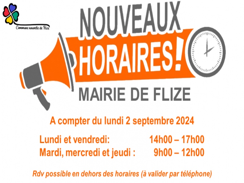 Nouveaux horaires Mairie de FLIZE